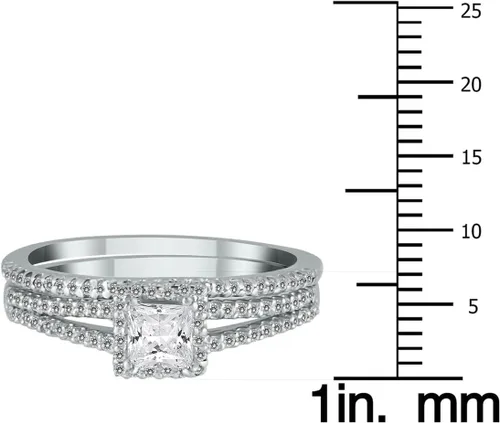 Vista 4 de Juego de diamantes de talla princesa TW de 12 quilate en oro blanco de 10 quilates