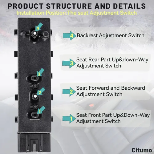 Vista 5 de 25974714 Interruptor de asiento eléctrico Interruptor de ajuste delantero izquierdo lado del conductor para Buick Chevy Cadillac GMC Ajustador Botón