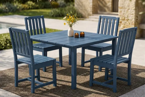 Vista 11 de Juego de comedor al aire libre HDPE para 4, mesa cuadrada y Negro