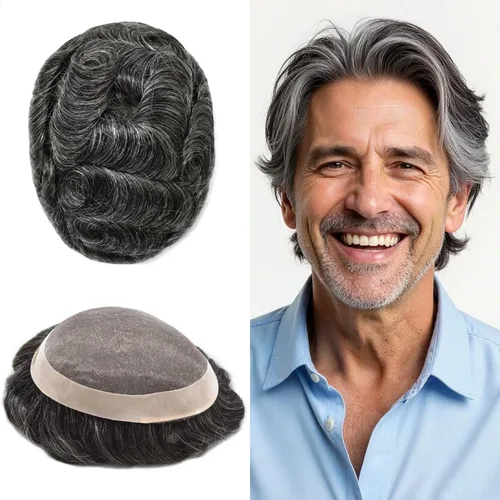 Vista 39 de Mens Toupee Hair Piece Real Human Hair Fine Mono Toupee para hombres Sistema de reemplazo de cabello para hombre Postizo Protesis Capilar Para