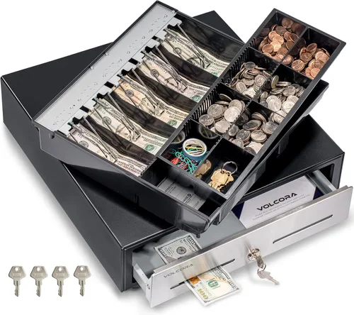 Vista 11 de Volcora Cajón de caja registradora de 13 pulgadas para sistema de punto de venta (POS) con bandeja de efectivo de 2 niveles totalmente extraíble, 4