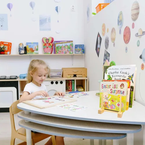 Vista 2 de Estantería de madera para niños, 2 unidades, estantes de exhibición de libros para niños, adecuado para habitaciones de niños, guardería y aula