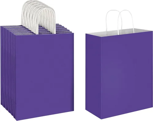 Vista 12 de Oikss - Paquete de 50 bolsas de papel kraft marrón natural con asas, tamaño grande, 10x5x13, para regalos de cumpleaños, compras al por menor