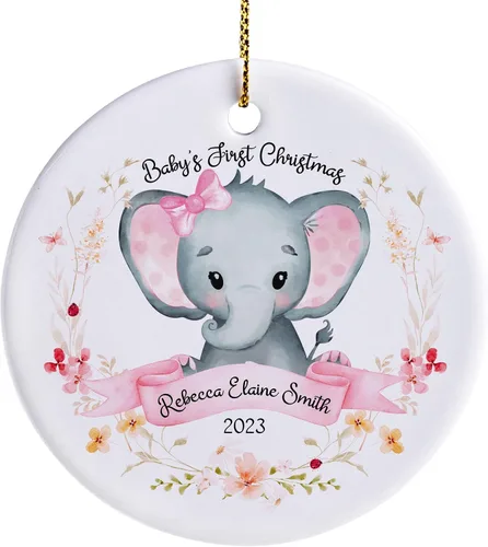Vista 6 de Adorno personalizado para la primera Navidad del bebé 2023 para niña, adornos personalizados de la primera Navidad del bebé, regalos para bebé