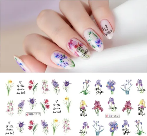 Vista 2 de Calcomanías de arte de uñas de flores, calcomanías de uñas de transferencia de agua, suministros de arte de uñas, lirio de verano, orquídea
