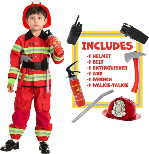 Vista 2 de Disfraz de bombero rojo para niño (S (5-7 años))