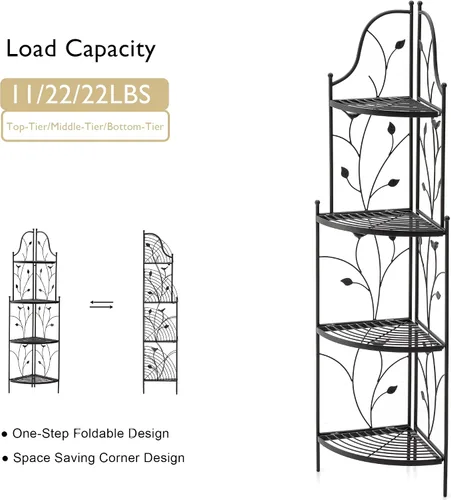 Vista 12 de Glitzhome Soporte para plantas de esquina de metal negro de 4 niveles de 52 pulgadas de alto