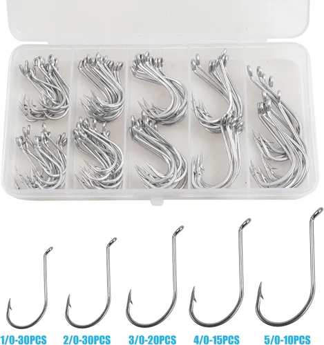 Vista 6 de Octopus Beak Hooks, 60pcs/100pcs Stainless Steel Saltwater Fishing Hooks, Suicide Bait Jig, Big Game, Offset Circle Hooks 10