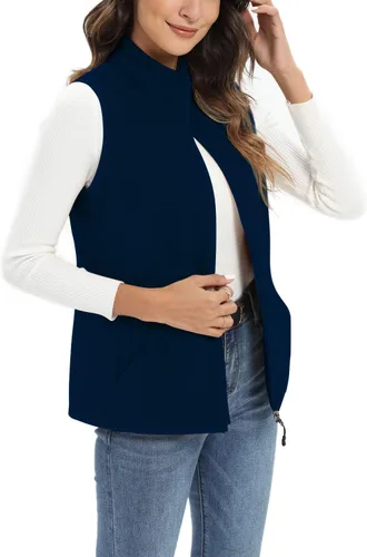 Vista 11 de Xeoxarel Chaleco de forro polar para mujer con 6 bolsillos, ligero para uso Negro