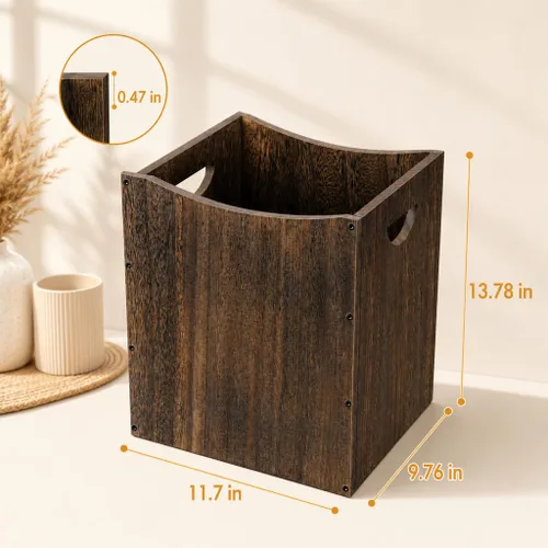 Vista 11 de Vrisa Basurero rectangular de madera de 5.3 galones con asas integradas, pequeño bote de basura para dormitorio, oficina, cocina, baño, debajo