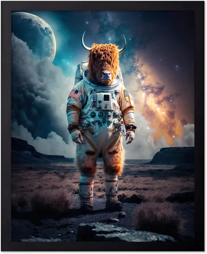 Vista 10 de Poster Master Póster vintage de animales – Impresión retro divertida – Regalo para artista, amigo – Oso Grizzly en traje espacial, astronauta, luna