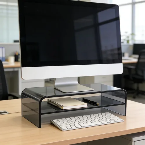Vista 9 de Soporte para monitor y organizador de escritorio de acrílico transparente de 2 niveles, elevador de oficina en casa de 16 x 9.4 x 5.5 pulgadas