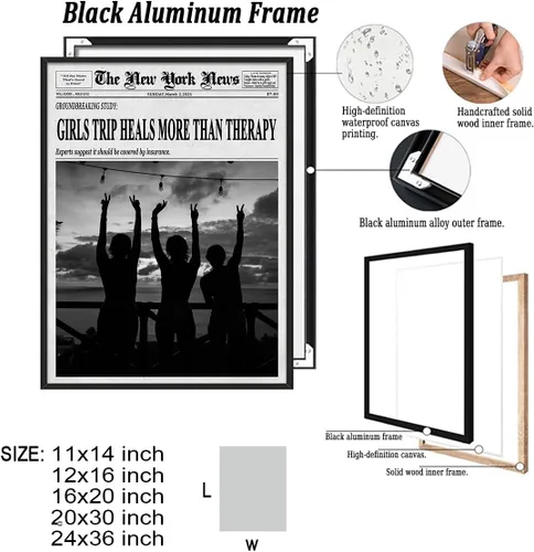 Vista 2 de Arte de revista de periódicos feministas: impresión en lienzo en blanco y negro para decoración de dormitorio Y2K, pared de carrito de bar