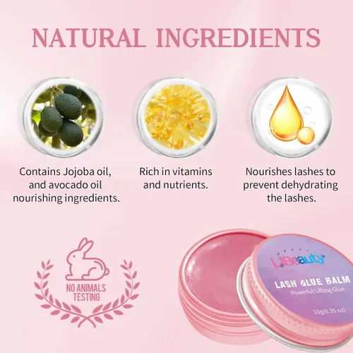Vista 3 de Libeauty - Bálsamo adhesivo para elevación de pestañas, adhesivo fuerte pegajoso con sabor a fruta para permanente de pestañas y cejas, bálsamo