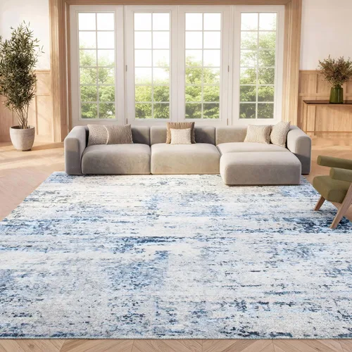Vista 60 de SAFAVIEH Amelia Collection ALA700A - Alfombra decorativa de 2'2" x 4', diseño moderno abstracto, color marfil y azul, no desprende pelusa y de fácil