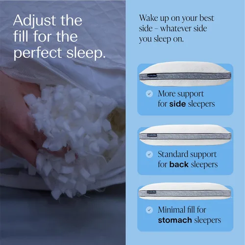 Vista 6 de DreamyBlue Almohada de Zafiro con Refuerzo • Loft Ajustable, Funda de Lujo, Relleno de Espuma Viscoelástica Triturada con Cuentas de Enfriamiento •