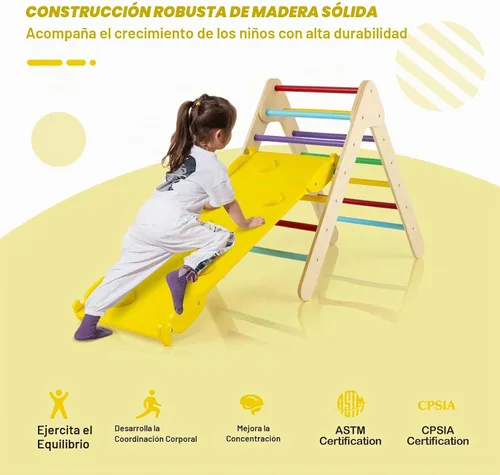 Vista 4 de HONEY JOY Escalador Triangular con Rampa, Rampa de 2 Lados para Escalar y Deslizarse, Escalera Triangular de Escalada para Niños para Guardería