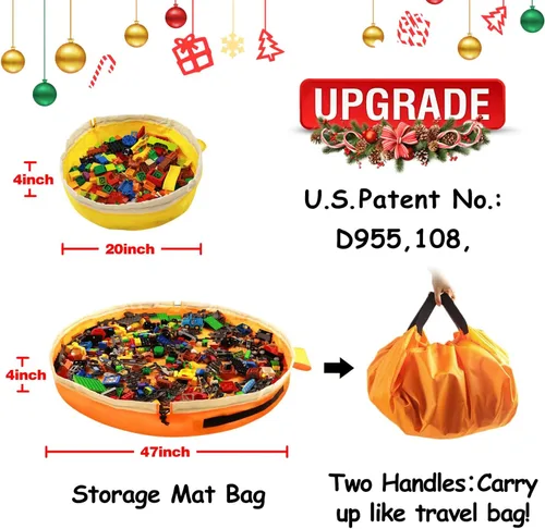 Vista 2 de Bolsa de almacenamiento de juguetes para tapete de juego Lego - Organizador de juguetes Duplo con cordón para niños, con bordes, puede ser un regalo