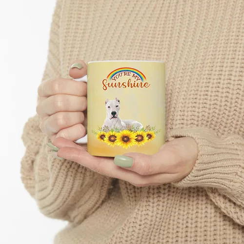 Vista 3 de You Are My Sunshine Lying Dogo - Taza de café con diseño de arcoíris y girasol, taza de té de cerámica blanca, 11 onzas, regalos para propietarios