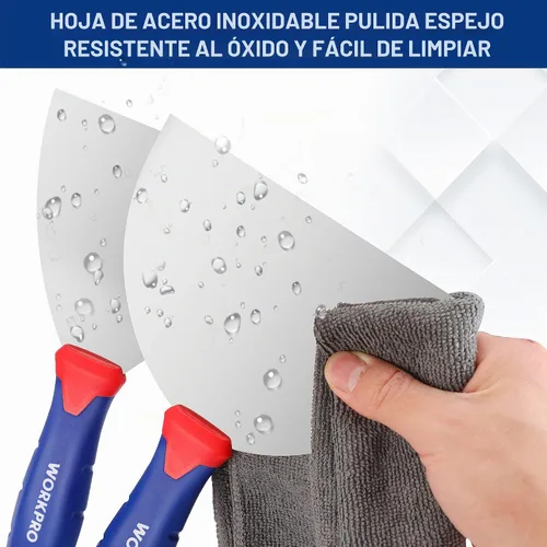 Vista 5 de Juego de cuchillos para paneles de yeso WORKPRO, cuchillo de cinta de acero inoxidable con hojas de 4", 6", 8", 10", 12" y extremo de martillo