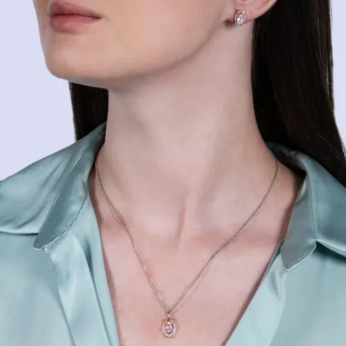Vista 5 de Enchanted Disney Fine Jewelry - Collar de plata de ley y oro rosa de 10 quilates, 0.276 x 0.197in, cuarzo rosa ovalado facetado y 110 quilates