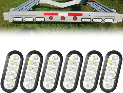 Vista 26 de 2 luces LED ámbar ovaladas para remolque, 6 pulgadas, luces LED ovaladas de parada, intermitentes, luces de freno de remolque lateral, lámpara de 2