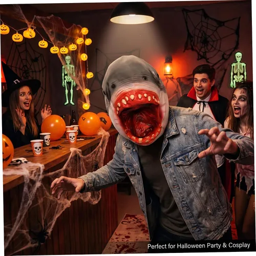 Vista 3 de Shark Head, Realistic Latex Halloween Mask for Cosplay, Shark Mask