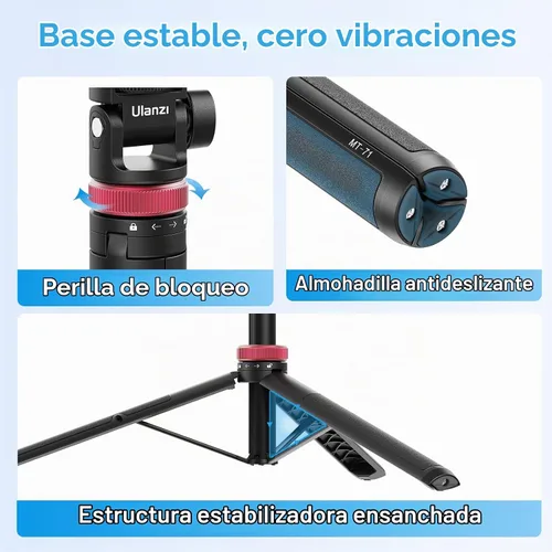 Vista 4 de ULANZI MT-71 Trípode selfie stick y mango de vlog con liberación rápida magnética y tornillo de 1/4 pulgadas, soporte de trípode ligero extensible