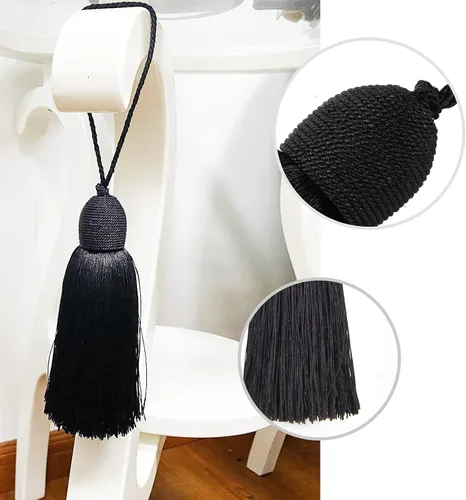 Vista 3 de 2 borlas para llaves con bucle, accesorios hechos a mano, color Negro