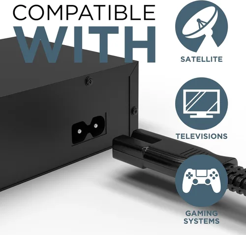 Vista 3 de THE CIMPLE CO Cable de alimentación polarizado de 2 clavijas de 15 pies – Cable de alimentación de CA con enchufe cuadrado/redondo para satélite