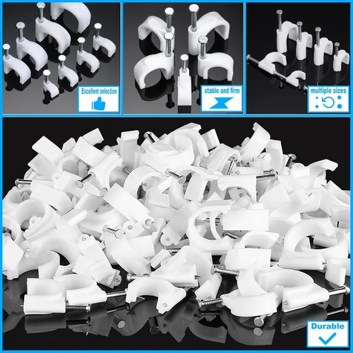 Vista 7 de 400 clips de cable de 4/6/8/0.394 in con clips de cable Ethernet de acero, clips de cable de cable, tachuelas de cable, clavos de cable, clips