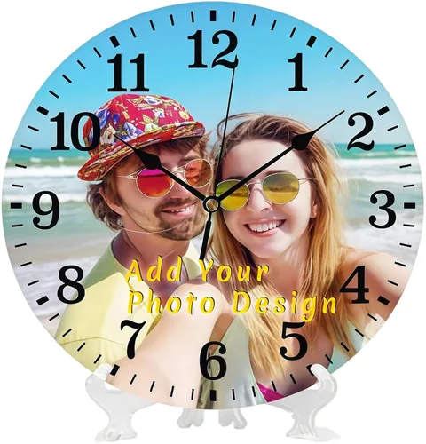 Vista 14 de Reloj de pared personalizado, reloj personalizado con texto de 4 imágenes, reloj de fotos silencioso redondo personalizado de PVC, regalos