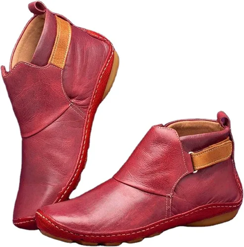 Vista 41 de Ladmiple Botas de tobillo para mujer, sin tacón, casual, con cremallera lateral, botas cortas vaqueras occidentales, zapatos para caminar