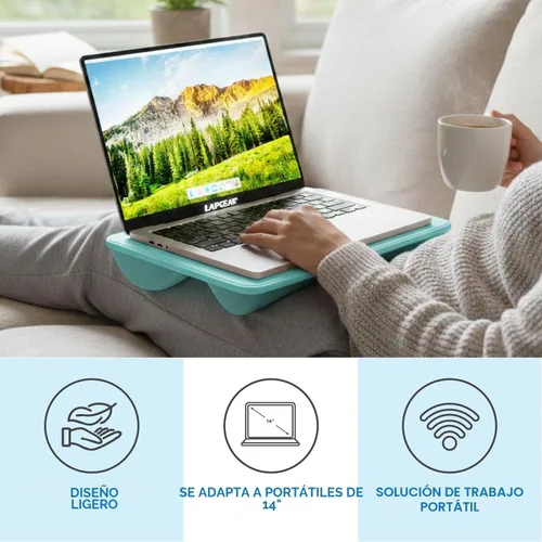 Vista 2 de LapGear - Escritorio compacto para regazo - Se adapta a laptops de hasta 15 pulgadas - Aqua Sky - Estilo núm. 43109 Microbead Cushion, Built-In
