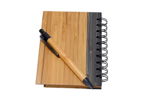 Vista 3 de Bamboo Covered Notebook, Spiral Hardcover, Bamboo Ballpoint Pen, Diary for Students, Sketches, Writing, Lined Page, Arts & Crafts, Note-Taking, 70