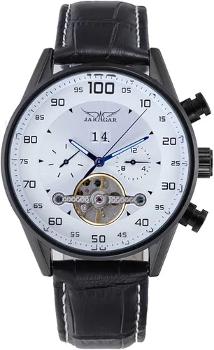 Vista 2 de forsining hombres de la marca de lujo automático self-wind Calendario Reloj con correa de piel jag16556m3b1