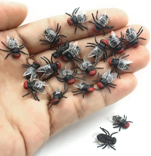 Vista 8 de BEINME Moscas falsas, manualidades de Halloween, bromas, moscas de plástico para poner en caca falsa, risas reales, regalo perfecto (XS-negro), 0.6