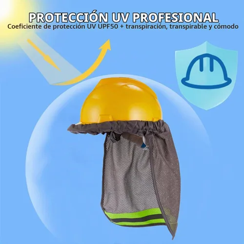 Vista 2 de Sombrero duro de malla de poliéster con visera completa, visera reflectante para el cuello Gris
