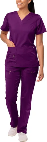 Vista 19 de Adar Pro Breakthrough Plus - Conjunto de uniforme médico para mujer, parte superior con cuello en V mejorado y pantalones con múltiples bolsillos