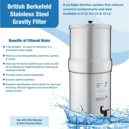 Vista 6 de British Berkefeld Doulton W9361139 - Sistema de filtración de agua para encimera por gravedad, 2.25 galones, fabricado en Reino Unido