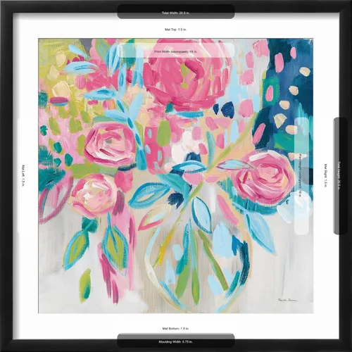 Vista 5 de ART.COM Farida Zaman - Lienzo enmarcado para pared, diseño floral rosa de verano, decoración botánica, 16 x 16 pulgadas, marco negro con paspartú