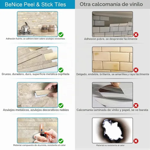 Vista 5 de BeNice Stone Peel and Stick Backsplash - Azulejo lineal de metro beige 10pieza(s)
