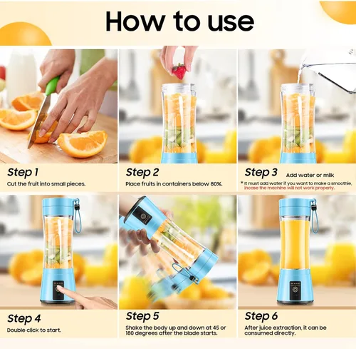 Vista 5 de Licuadora portátil inalámbrica de tamaño personal, mini licuadora para hacer batidos y batidos, taza de viaje sin BPA de 12.8 fl oz, potente traje