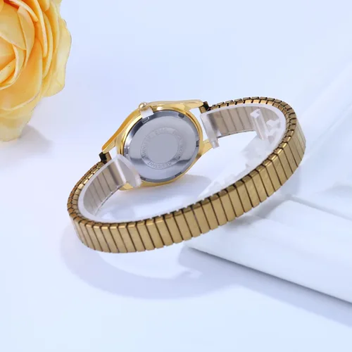 Vista 5 de JewelryWe Reloj de pulsera con esfera grande para mujer, color dorado, plateado, banda elástica para Navidad