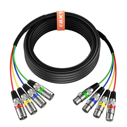 Vista 14 de Cables XLR Snake de 3 pies 4 colores, 4 canales macho a hembra XLR cable de micrófono Cable de conexión de serpiente de 3 pines para grabación