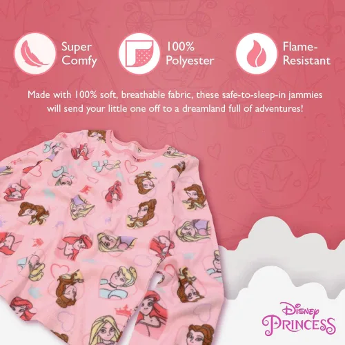 Vista 3 de Disney Conjunto de 2 piezas para niña, pijama de princesa, suave y lindo para niños