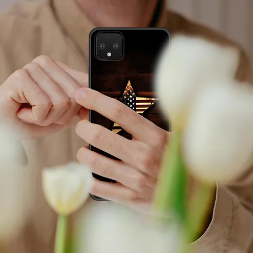 Vista 7 de Funda para Pixel 4 XL, funda delgada de silicona de TPU suave a prueba de golpes para Google Pixel 4 XL, estrella de bandera estadounidense en madera