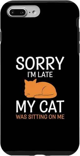 Vista 12 de Cat Funny Sorry I'm Late, My Cat was Sitting On Me Case for iPhone 16