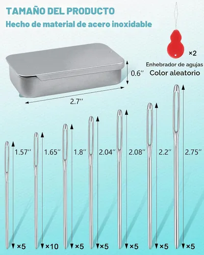 Vista 2 de FIVEIZERO 80/40 agujas romas de ojo grande, 8 tamaños de agujas de tejer de hilo de acero inoxidable, agujas de coser, agujas de tejer