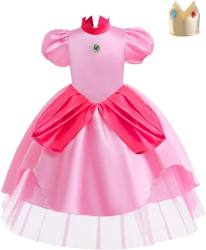 Vista 9 de WOPLAY Princess Dress for Girls,Girl's Princess Peach Costume for Kids Cosplay Party Dress Up